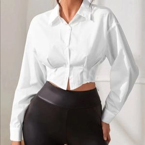 White fitted corset button-down blouse